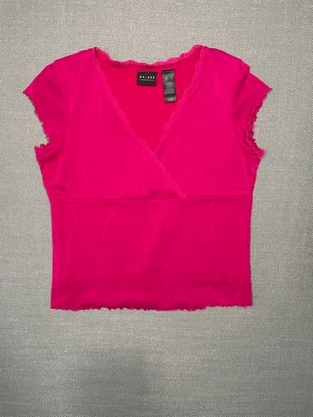 Vintage Liz Claiborne Axcess Lace V-Neck Top Pink Ribbed Y2K Grunge Fairy L
